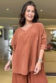 Made in Italy Cooper Needlecord Scoop Dip Back Top Auburn